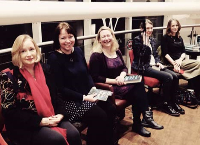 (L-R) Margaret Kirk, Barbara Henderson, Helen Sedgwick, Jennifer Morag Henderson and S.G.MacLean at the Inverness Waterstone’s launch of 'When the Dead Come Calling' earlier this year