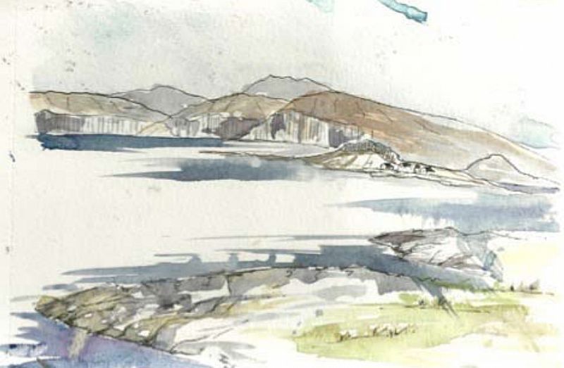 Cuan. Pen and watercolour by Jenny Fothergill.